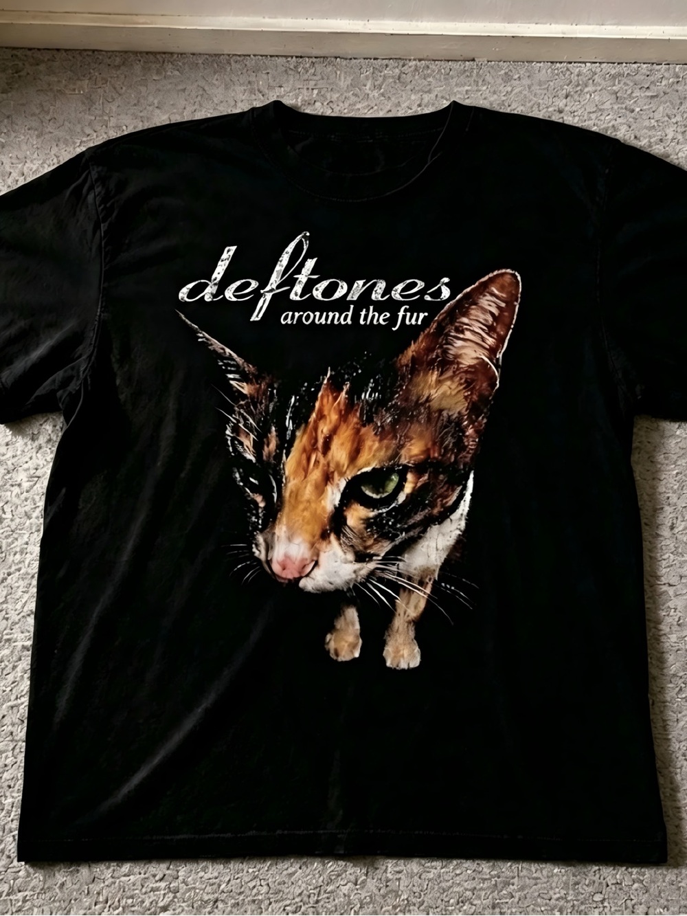 Vintage Deftones Around The Fur Cat Print Black Rock Band Graphic T-shirt Unisex